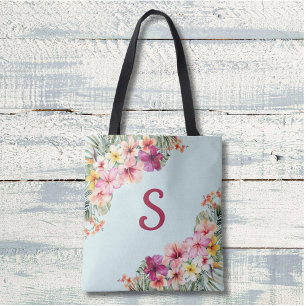 Monogramm-Rosa-Hibiskusblüten Tropische Blumen Tasche