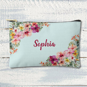 Monogramm-Rosa-Hibiskusblüten Tropische Blumen Zubehörtasche