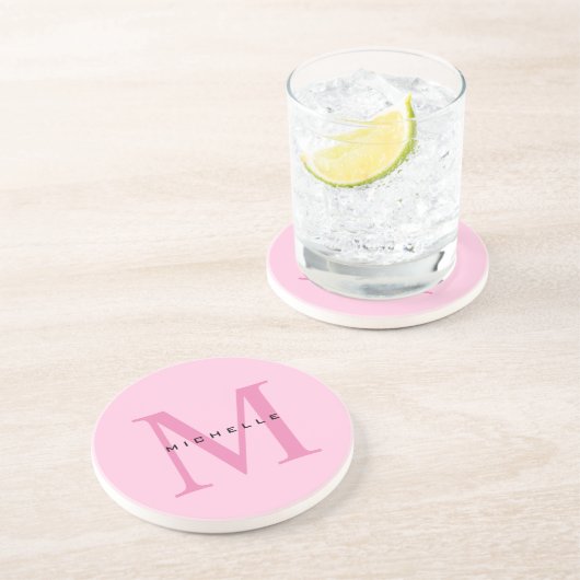 Monogramm Rosa Ihr Name Sondergeschenk Geliebte ei Getränkeuntersetzer (Seite)