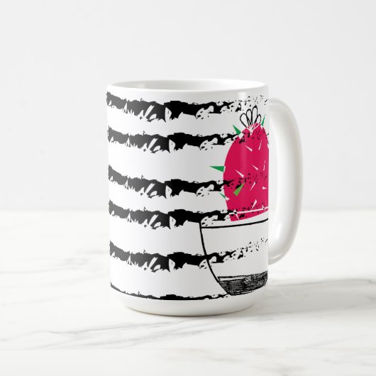 Monogramm Rosa Kaktus gestreift Kaffeetasse (VorderseiteRechts)
