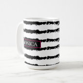 Monogramm Rosa Kaktus gestreift Kaffeetasse (Vorderseite Links)