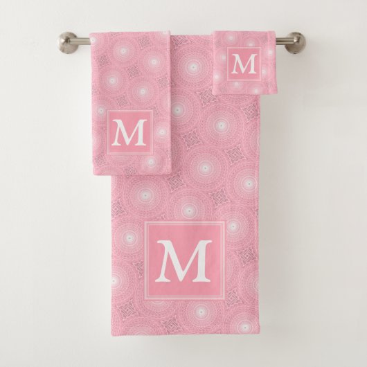 Monogramm-Rosa-Kreismuster Badhandtuch Set (Insitu)