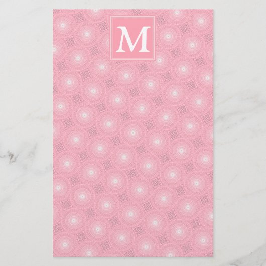 Monogramm-Rosa-Kreismuster Briefpapier (Vorderseite)