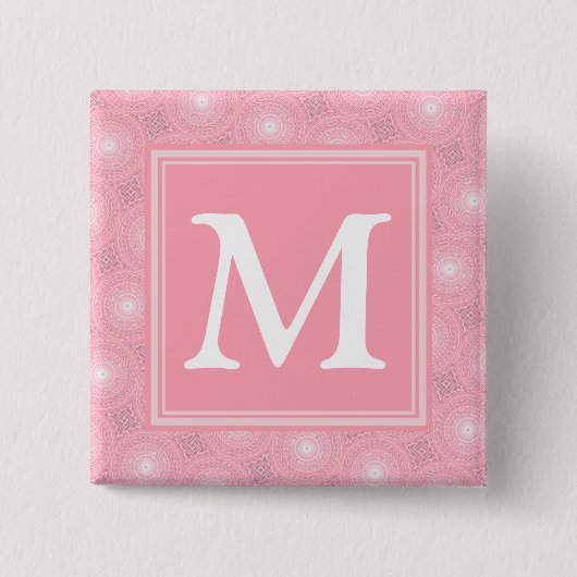 Monogramm-Rosa-Kreismuster Button (Vorderseite)