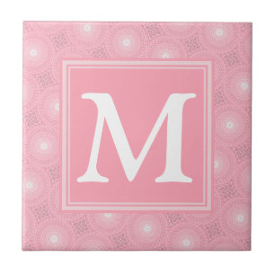 Monogramm-Rosa-Kreismuster Fliese