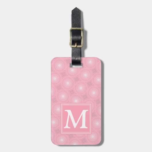 Monogramm-Rosa-Kreismuster Gepäckanhänger (Vorderseite vertikal)