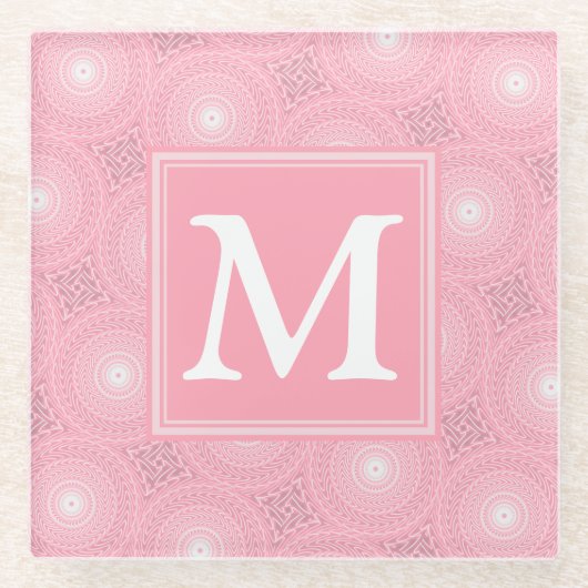 Monogramm-Rosa-Kreismuster Glasuntersetzer (Vorderseite)