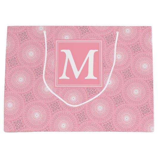 Monogramm-Rosa-Kreismuster Große Geschenktüte (Vorderseite)