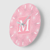 Monogramm-Rosa-Kreismuster Große Wanduhr (Winkel)