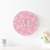Monogramm-Rosa-Kreismuster Große Wanduhr (Zuhause)
