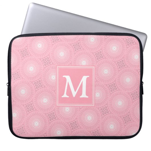 Monogramm-Rosa-Kreismuster Laptopschutzhülle (Vorderseite)