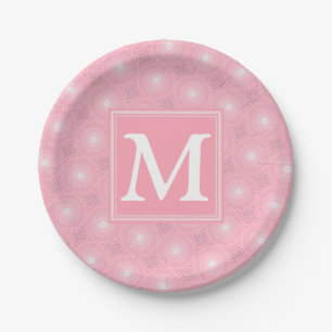 Monogramm-Rosa-Kreismuster Pappteller