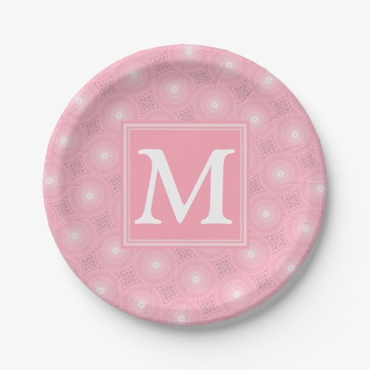 Monogramm-Rosa-Kreismuster Pappteller (Vorderseite)