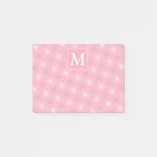 Monogramm-Rosa-Kreismuster Post-it Klebezettel (Vorderseite)