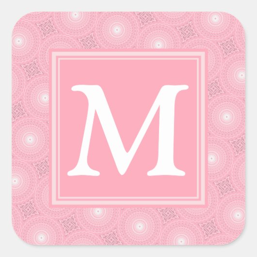 Monogramm-Rosa-Kreismuster Quadratischer Aufkleber (Vorderseite)