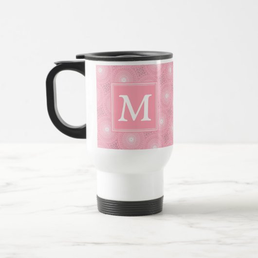 Monogramm-Rosa-Kreismuster Reisebecher (Links)