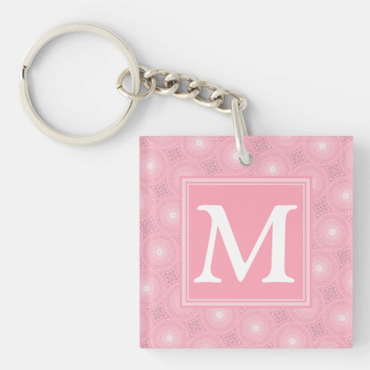 Monogramm-Rosa-Kreismuster Schlüsselanhänger (Vorderseite)
