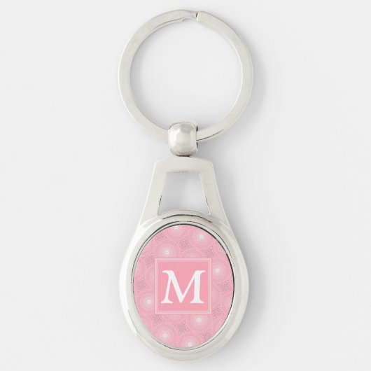 Monogramm-Rosa-Kreismuster Schlüsselanhänger (Vorderseite)