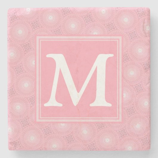 Monogramm-Rosa-Kreismuster Steinuntersetzer (Vorderseite)