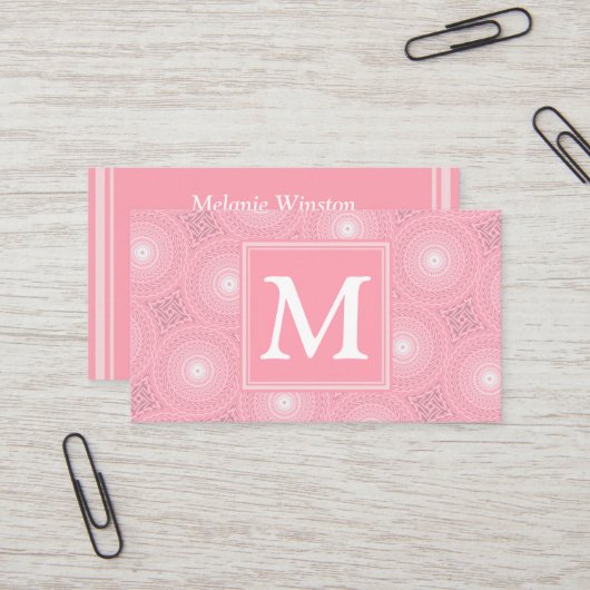 Monogramm-Rosa-Kreismuster Visitenkarte (Vorderseite/Rückseite Beispiel)