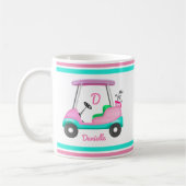 Monogramm Rosa Leder Eleganter Golfwagen Name Kaffeetasse (Links)