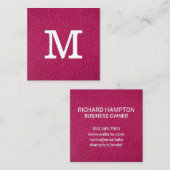 Monogramm | Rosa Ledertextur Quadratische Visitenkarte (Vorne/Hinten)