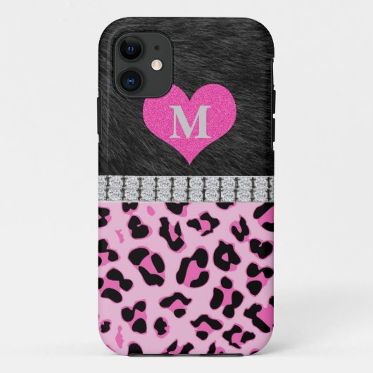 Monogramm, rosa Leoparddruck, iPhone 5 Fall Case-Mate iPhone Hülle (Rückseite)