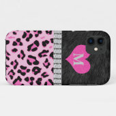 Monogramm, rosa Leoparddruck, iPhone 5 Fall Case-Mate iPhone Hülle (Rückseite (Horizontal))