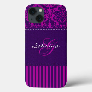 Monogramm-Rosa, lila Damast-Streifen-iPad Air ケース Case-Mate iPhone Hülle