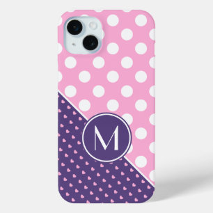 Monogramm, rosa, Lila und weiße Polka-Punkte Case-Mate iPhone Hülle