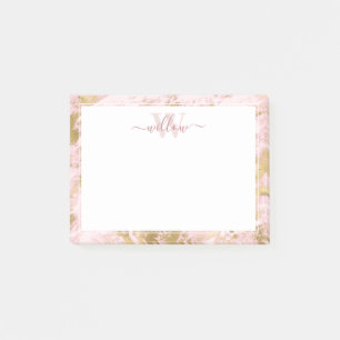 Monogramm Rosa Marmor Golden Foil Post-it Notes Klebezettel