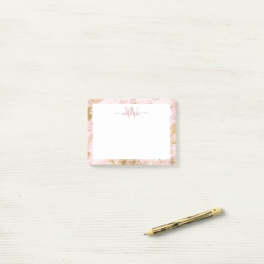 Monogramm Rosa Marmor Golden Foil Post-it Notes Klebezettel (Auf Schreibtisch)