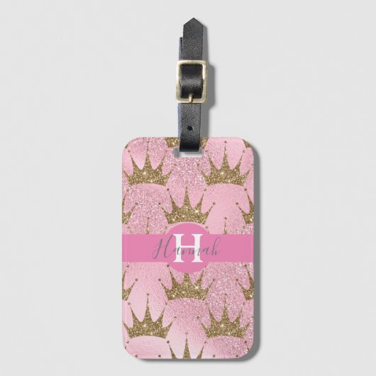 Monogramm/Rosa Mermaid-Glitzer Gepäckanhänger (Vorderseite Vertikal)