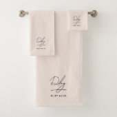 Monogramm Rosa Moderne Minimalistische Signatur Badhandtuch Set (Insitu)