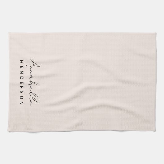 Monogramm Rosa | Moderne Minimalistische Weibchen Geschirrtuch (Horizontal)