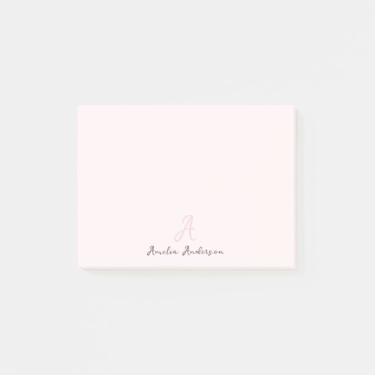 Monogramm Rosa | Moderne Minimalistische Weibchen Post-it Klebezettel (Vorderseite)
