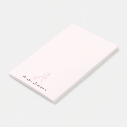 Monogramm Rosa | Moderne Minimalistische Weibchen Post-it Klebezettel (angewinkelt)