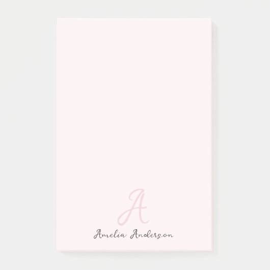 Monogramm Rosa | Moderne Minimalistische Weibchen Post-it Klebezettel (Vorderseite)