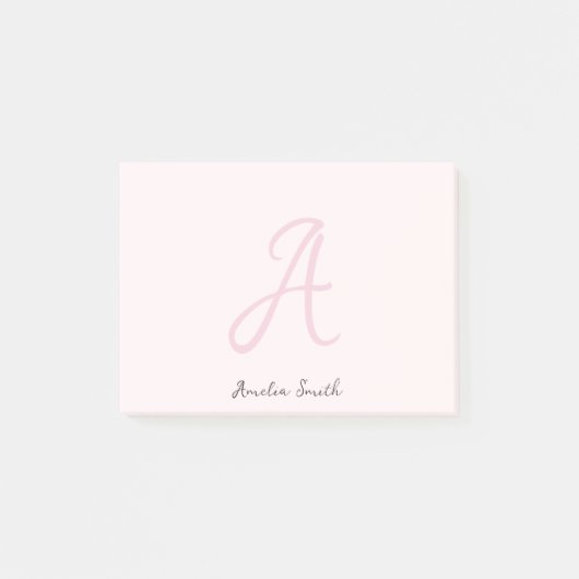 Monogramm Rosa | Moderne Minimalistische Weibchen Post-it Klebezettel (Vorderseite)