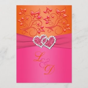 Monogramm rosa, orange, mit Blumen verbundene Herz Einladung