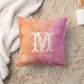 Monogramm rosa Orangefarbenes anfängliches Aquarel Kissen (Decke)