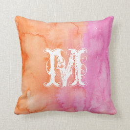 Monogramm rosa Orangefarbenes anfängliches Aquarel Kissen