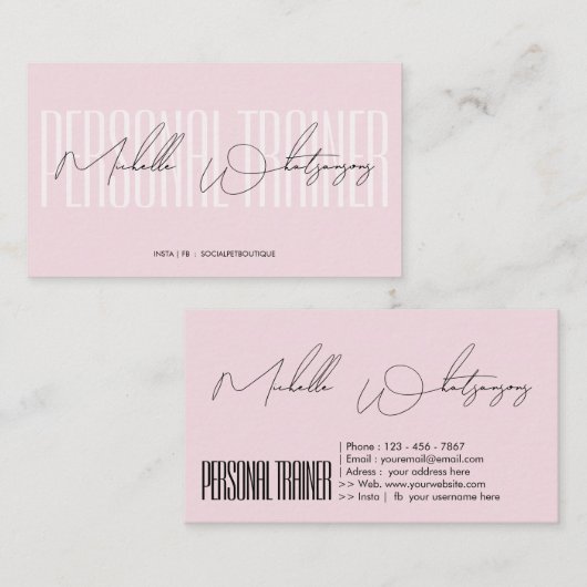 Monogramm rosa PERSONAL TRAINER moderne Schrift Visitenkarte (Vorne/Hinten)