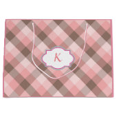Monogramm. Rosa Plaid Große Geschenktüte (Vorderseite)