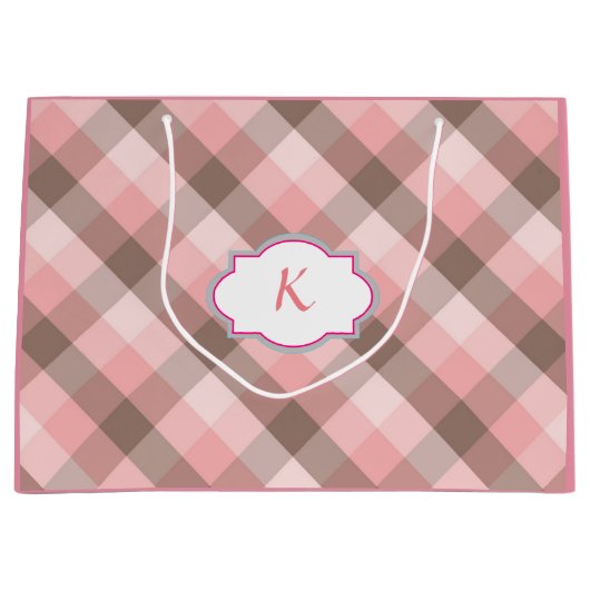 Monogramm. Rosa Plaid Große Geschenktüte (Vorderseite)