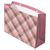 Monogramm. Rosa Plaid Große Geschenktüte (Rückseite Schrägansicht)