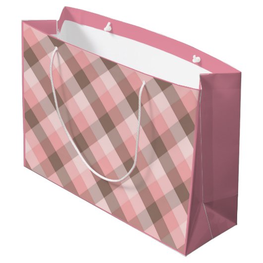 Monogramm. Rosa Plaid Große Geschenktüte (Rückseite Schrägansicht)