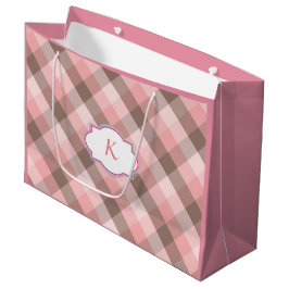 Monogramm. Rosa Plaid Große Geschenktüte
