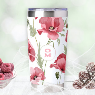 Monogramm Rosa Poppe Romantische Wildblume Thermobecher