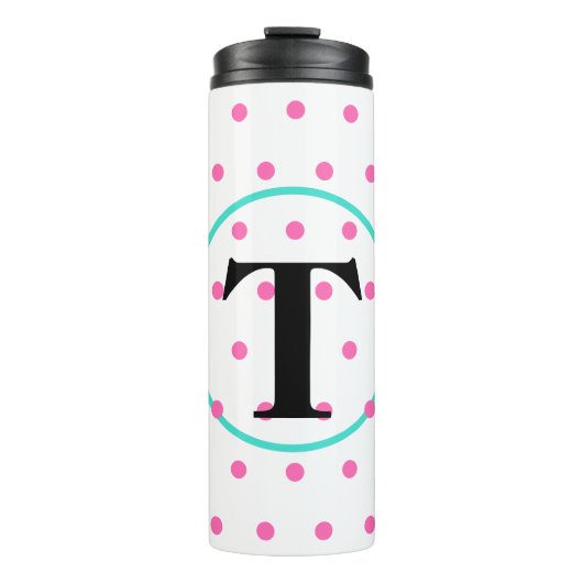 Monogramm rosa Punkte Thermosbecher (Vorderseite)